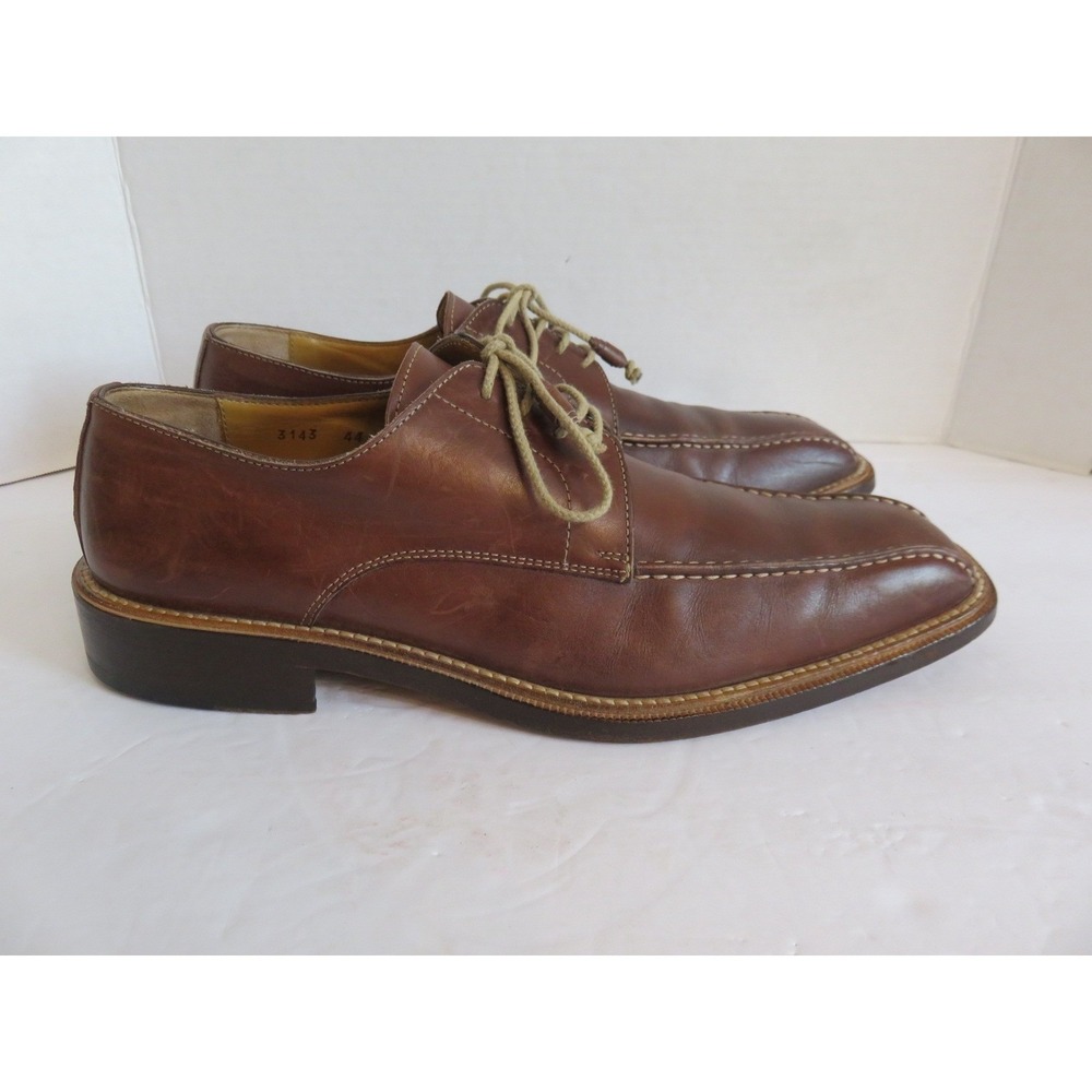 Antonio Maurizi Mens Brown Leather Square Bicycle Toe Derby Shoes Italy 44